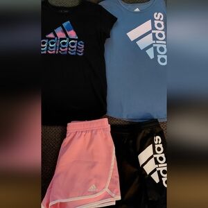 Adidas Kids Pink and White Sports Shorts